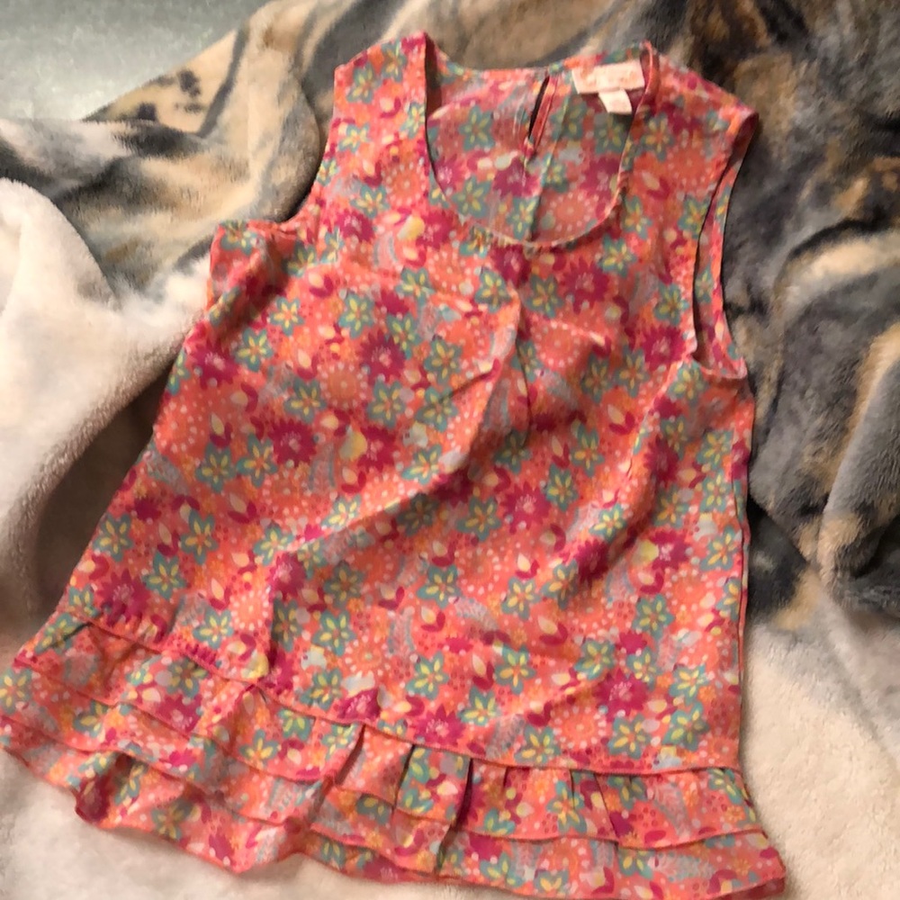 Girls L Red Camel floral print top